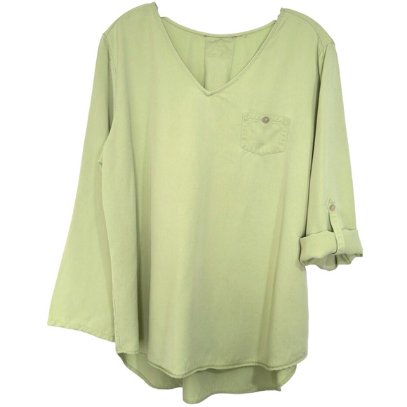 Soft Surroundings Sz L Lime Green Tencel Lyocell Top High-Low Tunic #27747 - Picture 1 of 5
